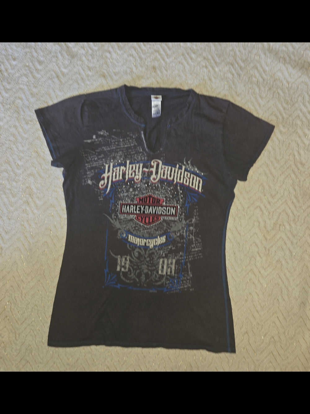 Harley-Davidson Grey Tee with Blue and Tan Graphic